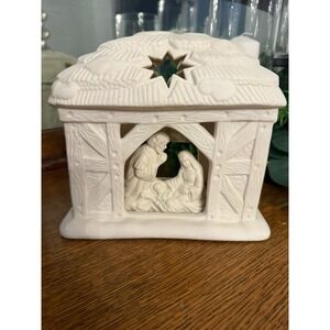 Partylite Bisque Nativity Stable Candle Holder White Christmas Decor Christian